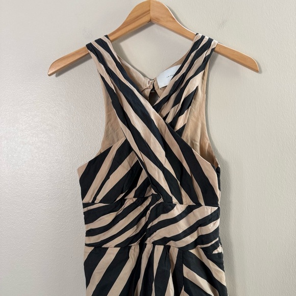 Anthro Leifsdottir Black Tan Stripe Sleeveless Sheath Dress Coctail Party Guest - Picture 3 of 15